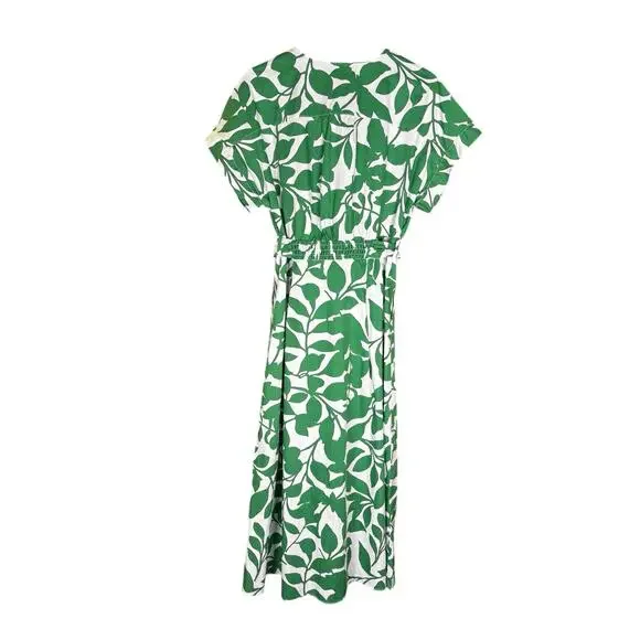 NWT Zara Floral Printed Midi Shirt Dress Women's L Cotton Green White Tropical - Picture 5 of 12